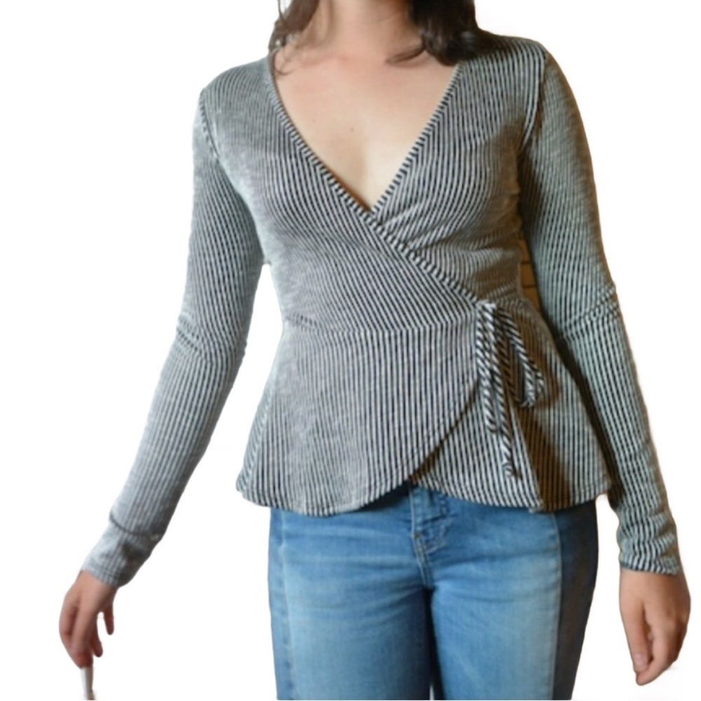 CAUTION TO THE WIND Striped Crossover Peplum